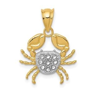 Million Charms 14K Gold with Rhodium Diamond-Cut Crab Necklace Charm Pendant